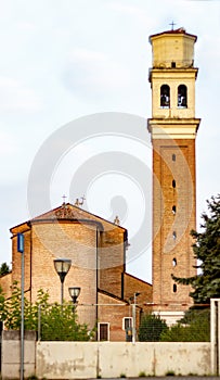 Photo of the Church of Sant`Urbano Papa Preganziol seen from the railway station of the town of Preganziol in the province of Tr photo