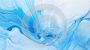 Photo of a close-up view of a swirling blue and white liquid Background