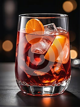 Photo Of A Closeup Of A Perfect Mixed Negroni Cocktail. Generative AI