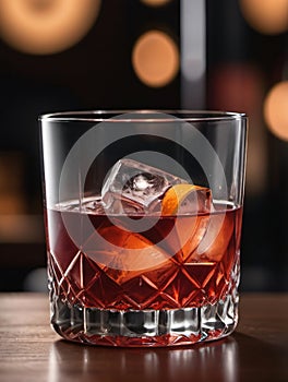 Photo Of A Closeup Of A Perfect Mixed Negroni Cocktail. Generative AI