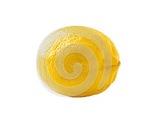 Photo of closeup ripe yellow lemon isolated on white background