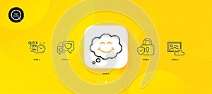 Photo cloud, Heart and Security lock minimal line icons. For web application, printing. Vector