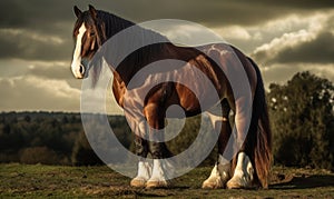 photo of Clydesdale heavy draft-horse breed in its natural habitat. Generative AI