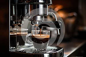 Photo of a coffee machine with freshly brewed cups of coffee