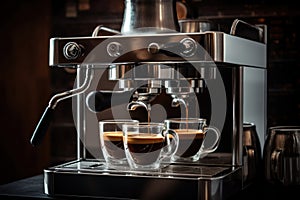 Photo of a coffee machine with three freshly brewed cups of coffee