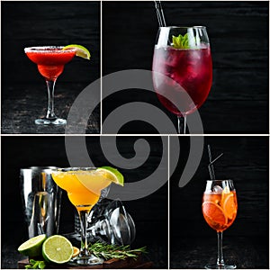 Photo collage Alcoholic colored cocktails and drink