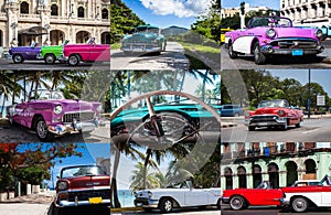 Photo collage from Cuba with vintage cars