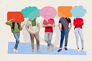 Photo collage of diversity people community chatting message dialogue colleagues partners different sms ideas chatterbox