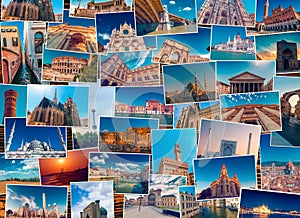 Photo collage made of diverse world travel destinations