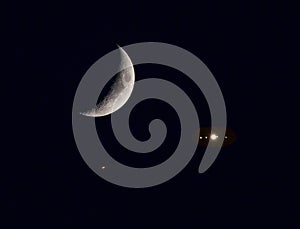 Photo Collage of the moon, Jupiter and Saturn