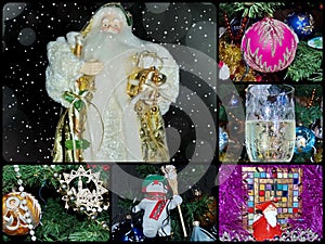 Photo collage for the New year and Christmas. Festive background. The concept of New year and Christmas. Magical new year`s eve.