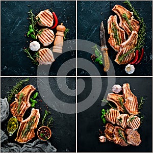 Photo collage Steak BBQ grill