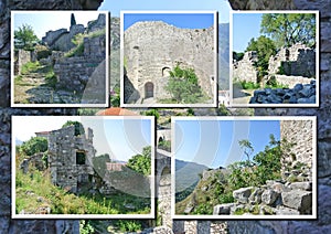 Photo collage travel Montenegro. Ruins of the fortress of Stary Bar. Can be used for the design of covers, brochures, flyers