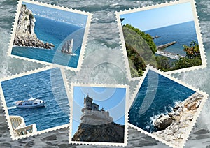 Photo Collage travel South coast of Crimea. Can be used for the design of covers, brochures, flyers and text space. Travel concept