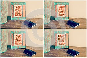 Photo collage of Vintage photo frames with motivational messages