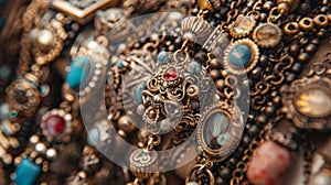 A photo of a collection of antique charm bracelets each one adorned with unique and meaningful trinkets photo