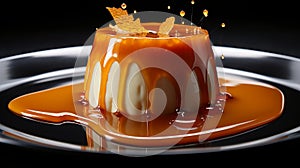 Delicious Chocolate Flan With Caramel Sauce - Rendered In Cinema4d photo