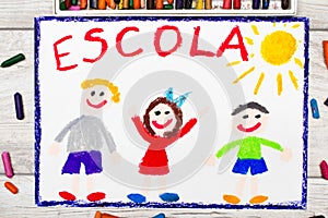Photo of colorful drawing: Portuguese Word SCHOOL photo