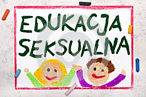 Photo of colorful drawing: Words Sex Education in Polish lanquage.