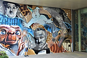 Mural at the entrance to the cinema made by Alain Welter in Koler, Luxembourg