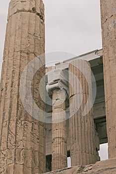 The columns of the Parthenon in Athens, Greece