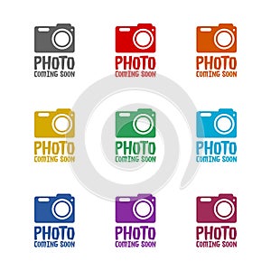 Photo coming soon icon isolated on white background. Set icons colorful