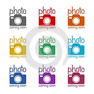 Photo coming soon icon isolated on white background. Set icons colorful