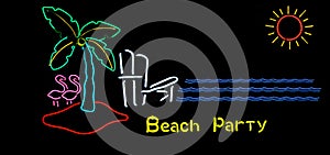 Photo Composite Vintage Neon Sign Beach Party