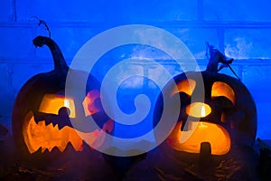 Photo composition from two pumpkins on Halloween.