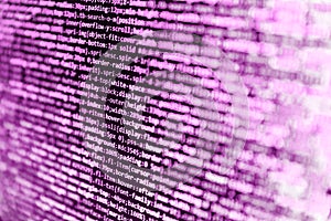 Photo of computer digital background. Matrix byte of binary data rian code running abstract background in dark blue digital style