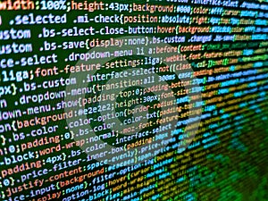 Photo of computer digital background. Python programming developer code. Website development. Abstract information digital