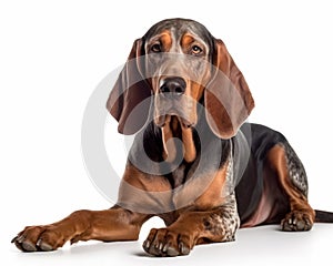 photo of coonhound isolated on white background. Generative AI