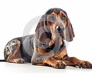 photo of coonhound isolated on white background. Generative AI