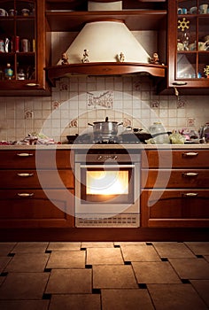 Photo of country style kitchen with hot oven