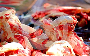 Photo of cow`s bones with meat