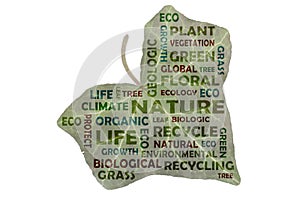 Photo created tag cloud with keywords from the field of nature highlighted on a green ivy leaf