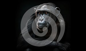 photo of crested black macaque on black background. Generative AI