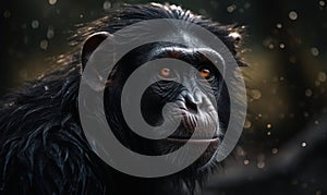 photo of crested black macaque on blurry bokeh background. Generative AI