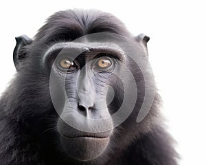 photo of crested black macaque isolated on white background. Generative AI