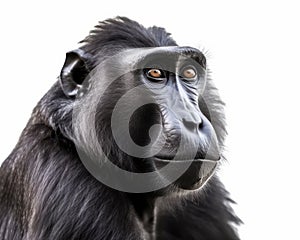 photo of crested black macaque isolated on white background. Generative AI