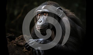 photo of crested black macaque in its natural habitat. Generative AI