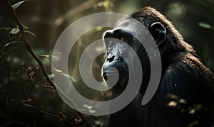 photo of crested black macaque on rainforest background. Generative AI