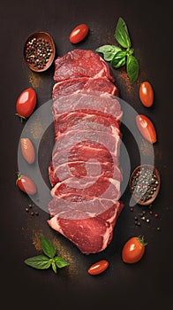 Photo Culinary elegance Raw striploin steak with a blend of spices