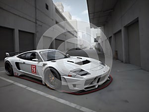 photo custom white racing car ai generated