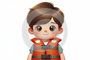 photo cute little boy with life vest and floatation device Isolated on solid white background. ai generative