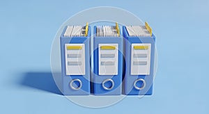 3D Render Blue file folders with documents