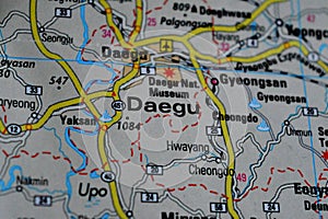 A photo of Daegu, South Korea on a map