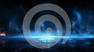 photo of Dark empty space with blue neon light generative AI