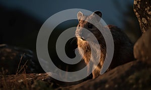 Photo of dassie rat expertly captured in its natural habitat perched on a rocky outcrop. Generative AI