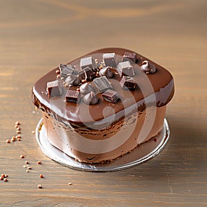 Photo Decadent chocolate cake topped with smooth ganache, irresistible dessert